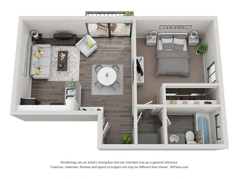 Floor plan for 1 bed, 1 bath, 819 sqft